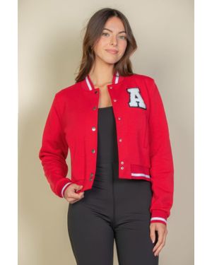 TRUEDAMES Ezwear Letter Patched Crop Varsity Jacket - Red