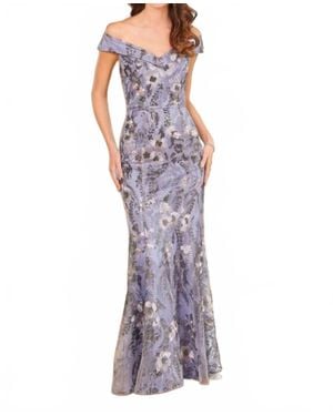 Mgny Floral Off The Shoulder Dress - Purple
