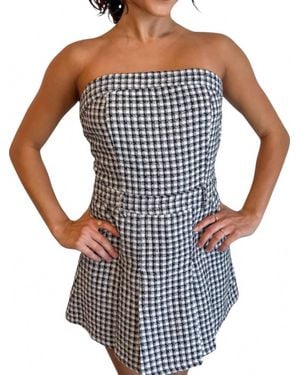 Day + Moon Honey Checkered Mini Romper Dress - Blue