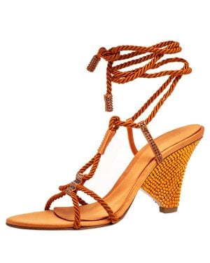 Sergio Rossi Rust Satin Rope Ankle-Wrap Sandals - Orange