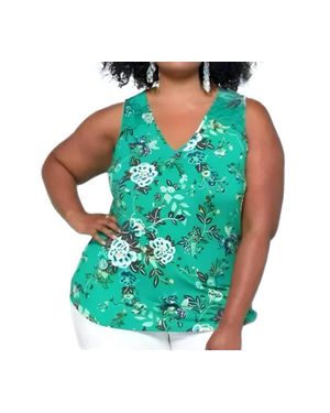 Daniel Rainn Floral Crochet Lace Sleeveless Blouse - Green