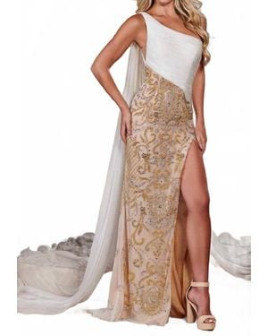 Rachel Allan One Shoulder Gown With Cape - Multicolor