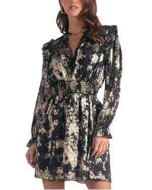 Elan V Neck A Line Mini Dress - Black