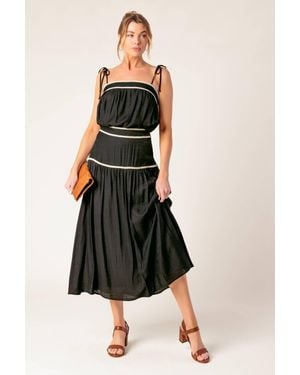 TRUEDAMES Divide And Contour Woven Top And Skirt Set - Black