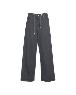 Nine:inthe:morning Loose Fit Wide Leg Jeans With Drawstring Waist - Gray