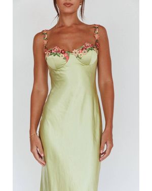 One And Only Collective Amara Flower Detailed Maxi Dress - Green