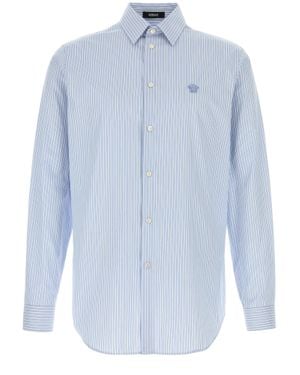 Versace Light Striped Casual Shirt With Classic Collar - Blue