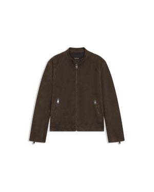 BOSS Suede Jacket With Zippered Cuffs - Brown