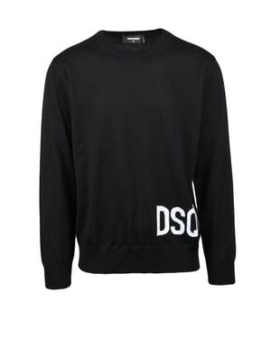 DSquared² Classic Fit Wool Crew Neck Sweater With Logo Detail - Black