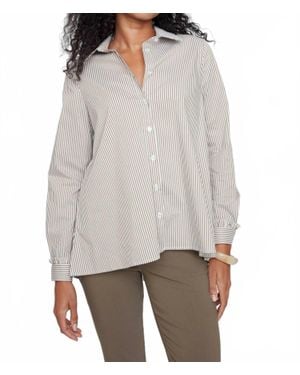 Renuar Button Down Long Sleeve Stripe Top - Gray