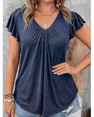 Supreme Fashion V Neck Ruffle Sleeve Top - Blue
