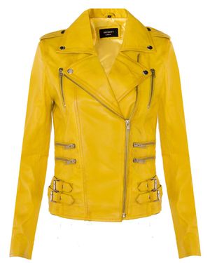 Infinity Leather Brando Biker Jacket-Loddon - Yellow