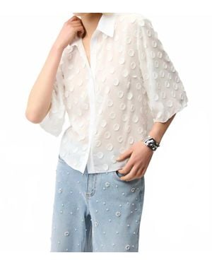 Joseph Ribkoff 3D Dot Jacquard Boxy Blouse - White
