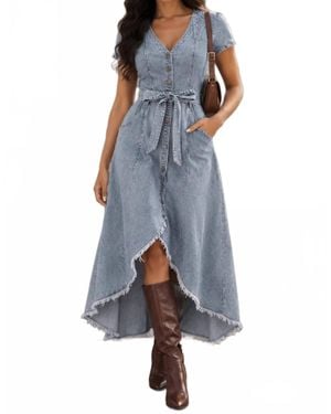 SurelyMine Prairie Denim Button Front Midi Dress - Blue