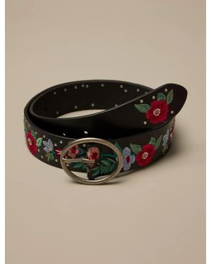 Lucky Brand Stud Floral Embroidered Belt - Brown