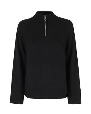 Seventy Half-Zip Turtleneck Sweater With Ribbed Trims - Black