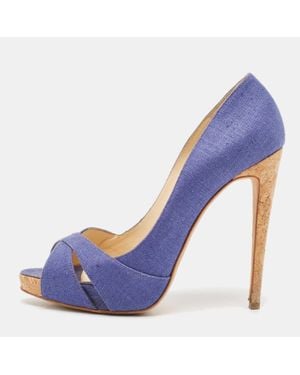 Alexandre Birman Raffia Peep Toe Pumps - Blue