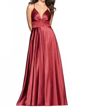 Faviana Stretch Satin Dress - Red