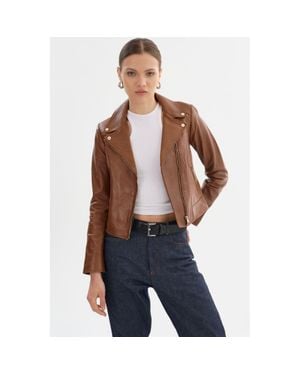 Lamarque Kelsey Leather Biker Jacket Champagne Hardware - Blue