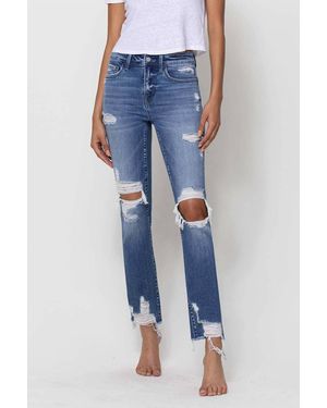 Flying Monkey Mid-Rise Destroyed Straight Leg Jean - Blue