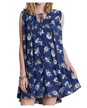 Umgee Floral Keyhole Sleeveless Dress - Blue