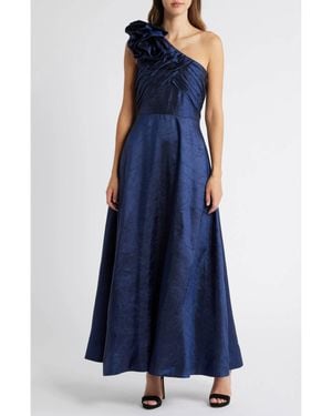 Tahari Rosette One-Shoulder Ball Gown - Blue