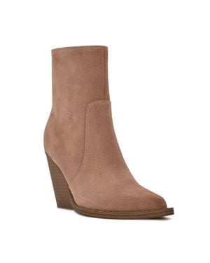Nine West Gorgeen Boots Noisette Suede Block Heel Booties Htat529 - Brown