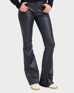 SPRWMN 5 Pocket Micro Flare Leather Pants - Blue