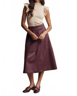 Forte Faux Leather A-Line Midi Skirt - Red
