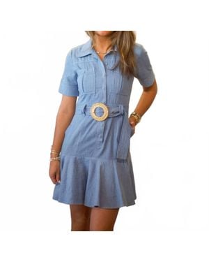 TCEC Short Sleeve Bubble Hem Denim Dress - Blue