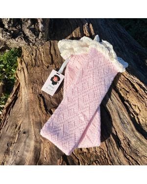 Three Bird Nest Lace Trimmed Leg Warmers - Pink
