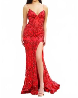 Ava Presley Plunging Neckline Embroidered Gown