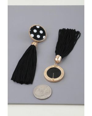 Fashnzfab Polka Dot Tassel Drop Earrings - Gray