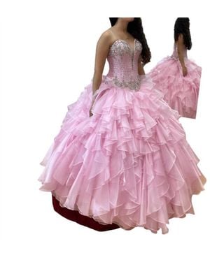 Mary's Bridal Beaded Floral Accent Quinceañera Dress - Pink
