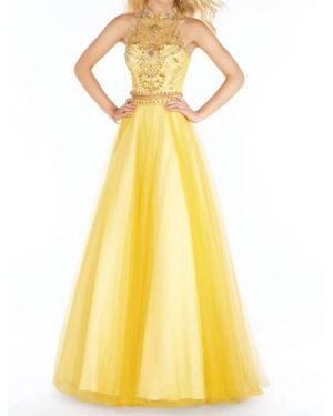 Alyce Paris Two Piece Halter Tulle Prom Dress - Yellow
