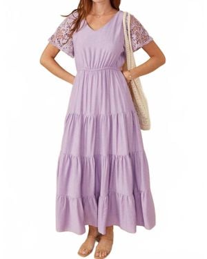 Hayden LA Crochet Lace Sleeve Tiered Dress - Purple