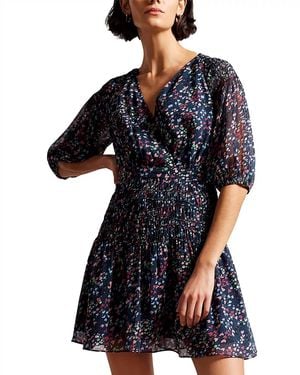 Ted Baker Casidee Heart Print Puff Sleeve Chiffon Mini Dress - Black