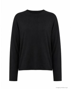 Aragona Round-Neck Cotton Knit Top - Black