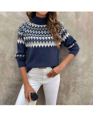 Masyal Knitted High Neck Sweater - Blue