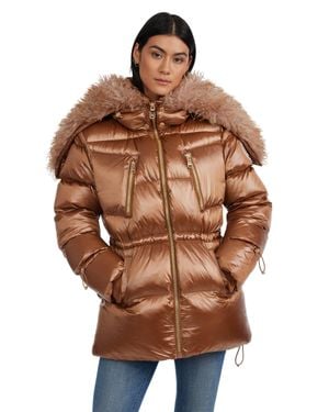 Pajar Electra Mid Puffer With Detachable Sherpa Lined Split Hood - Brown