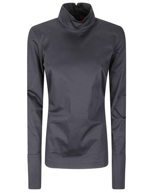 THE LATEST Fitted Long-Sleeve Poplin Shirt With Turtleneck - Blue