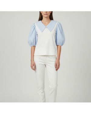 Maje Striped Cotton And Jersey Blouse - Blue