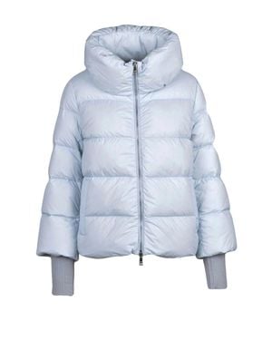 Add Short Light Down Jacket With Quilted Design And High Collar - Blue
