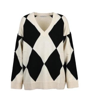 Ballantyne V-Neck Wool Pullover With Bold Argyle Pattern - Black