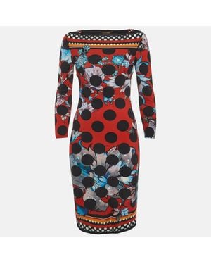 Roberto Cavalli Floral And Polka Dot Print Jersey Knit Mini Dress - Red