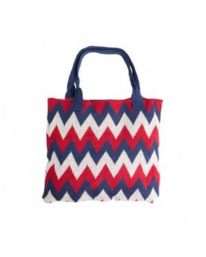Coco + Carmen Patriotic Americana Chevron Knit Shopper Tote Bag - Red