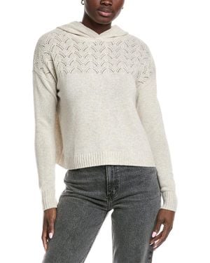 Autumn Cashmere Cropped Pointelle Yoke Cashmere Hoodie - White