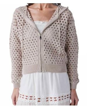 Elan Open-Knit Hooded Zip Sweater - Gray
