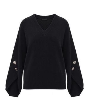 Liu Jo Soft V-Neck Hammered Button Top - Black