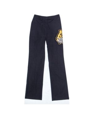 Gianfranco Ferré Gf Ferre Cotton Crest Applique Detail Straight Fit Pants - Blue